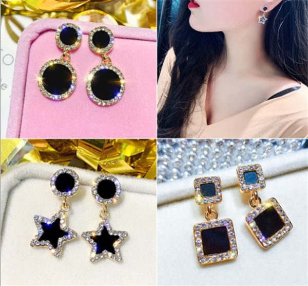 s925 silver needle black oil drop round earrings female water drill simple earrings female, White